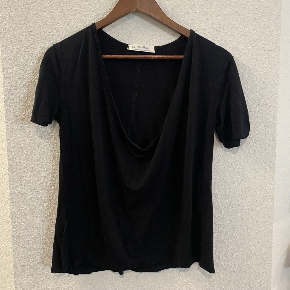 We The Free Women Black Cap Sleeve Pullover Blouse/shirt Sz S Boho Oversized‎